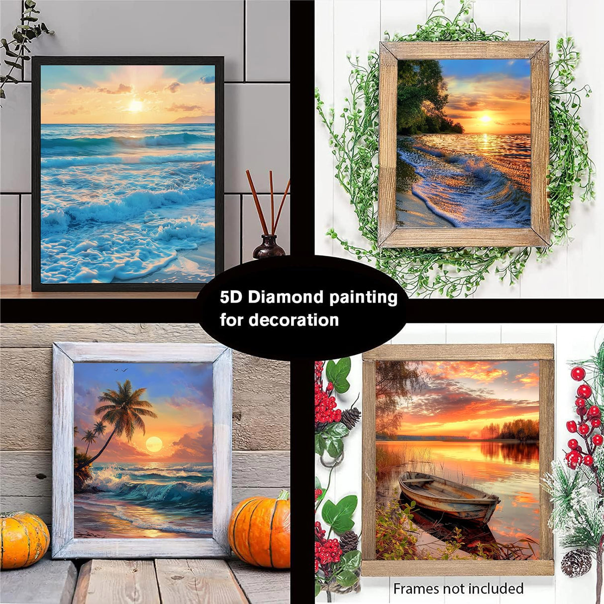 CreateJoy 12 Pack 5D Diamond Art Kits for Adults - Beach Diamond Art DIY Paint with Round Full Drill Diamond dots for Beginners, Gem Paintings for 12X16 Inch Home Wall Decor CreateJoy