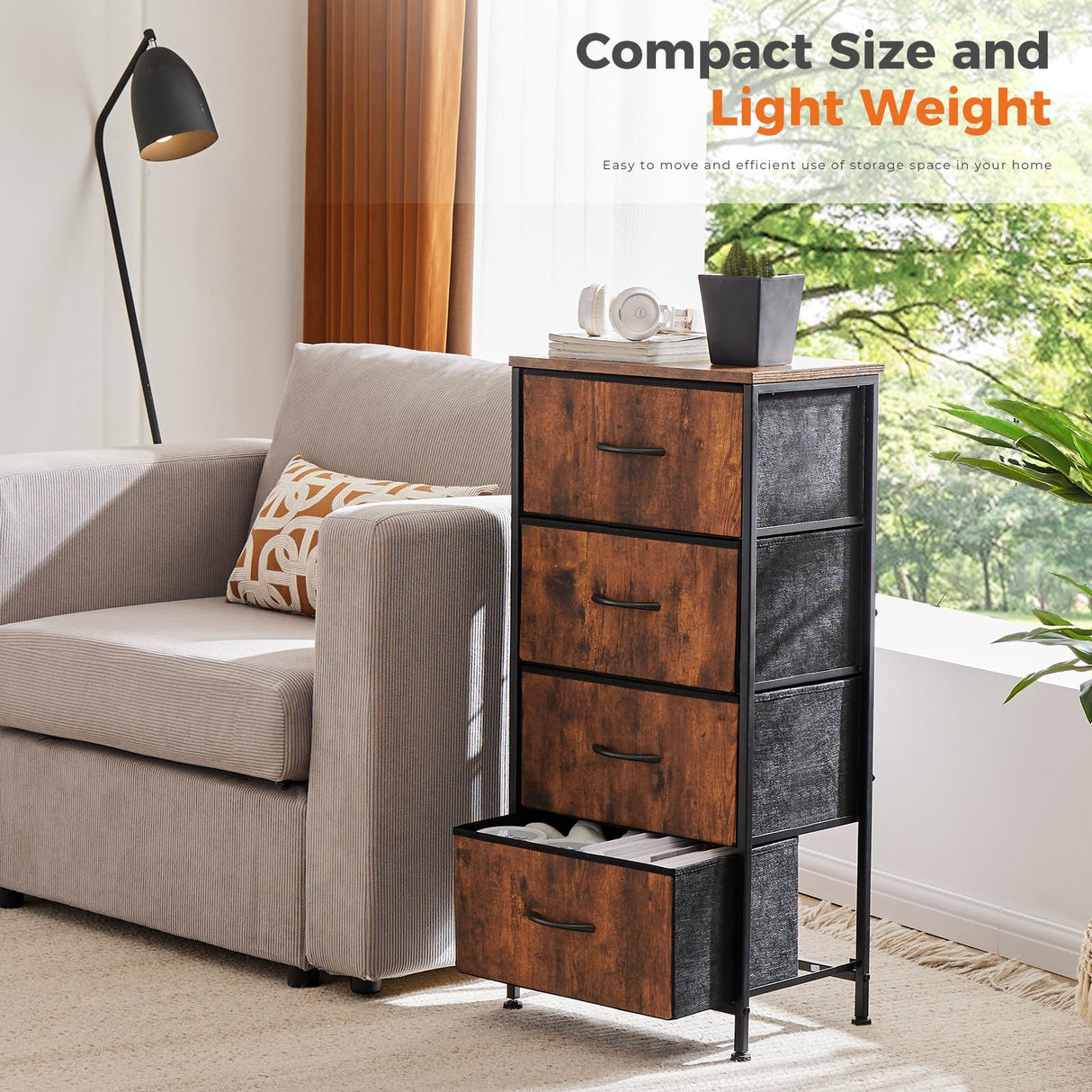 Sweetcrispy 4 Drawer Dresser, Fabric Storage Tower Organizer with Sturdy Steel Frame and Wood Top, Easy Pull Handles, for Bedroom, Closet, Entryway, Hallway, Brown Sweetcrispy