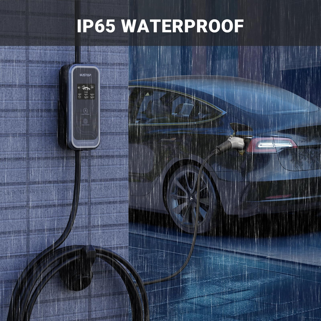 Mustop Level 1 & 2 EV Charger J1772 (40 Amp, 240 Volt, 20ft Cable),ETL Wall Connector Dual Use EV Portable NEMA 14-50 & 5-15 Wi-Fi Enabled with Holder for EV and Hybrid Vehicles mustop
