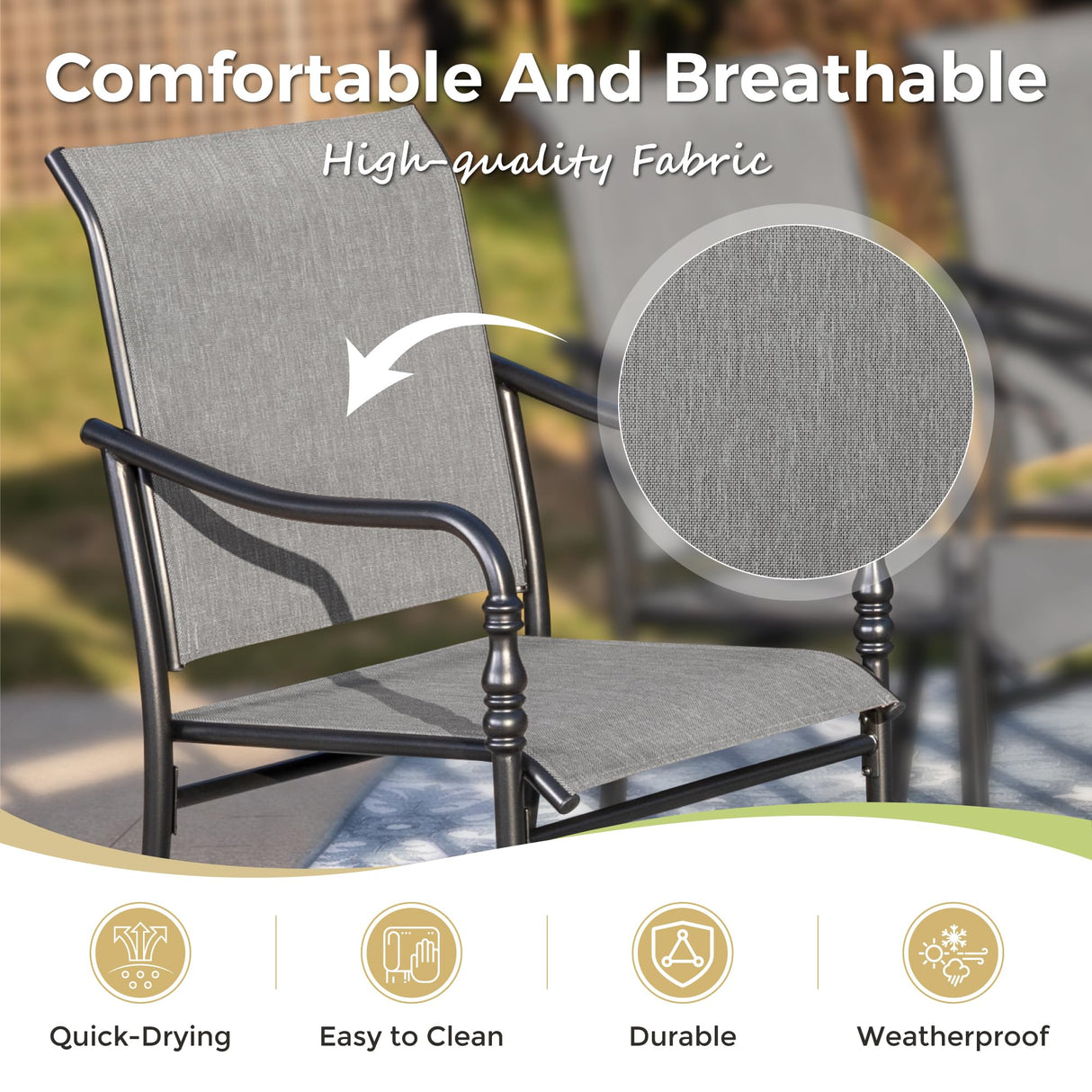 MIXPATIO 9 Piece Patio Dining Set, 8 x Textilene Dining Chairs, 60" Square Outdoor Dining Table with 1.57" Umbrella Hole, for Garden Lawn Porch and Backyard Poolside, Grey MIXPATIO