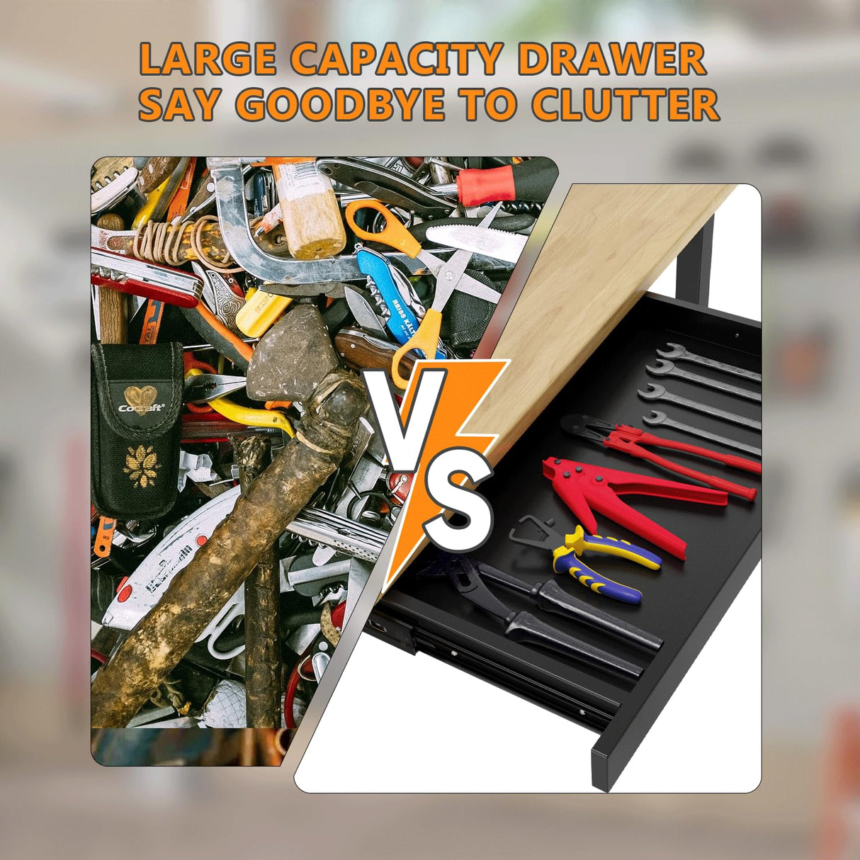 60" Heavy-Duty Adjustable Workbench, Rubber Wood Garage Workbench with Drawers, 2500 LBS Load Capacity Work Bench with Power Outlets and Wheels for Garage, Workshop, Office, Home Xalvora