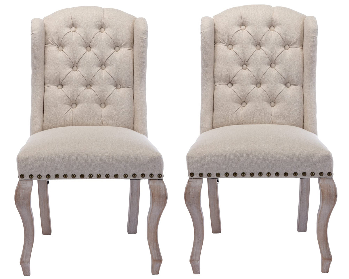 DM Furniture Parsons Dining Chairs Set of 2 Farmhouse Solid Wood Accent Chairs Linen Fabric Host Side Kitchen Chair with Tufted Wingback for Dining Room/Living Room/Bedroom,Cream DM Furniture