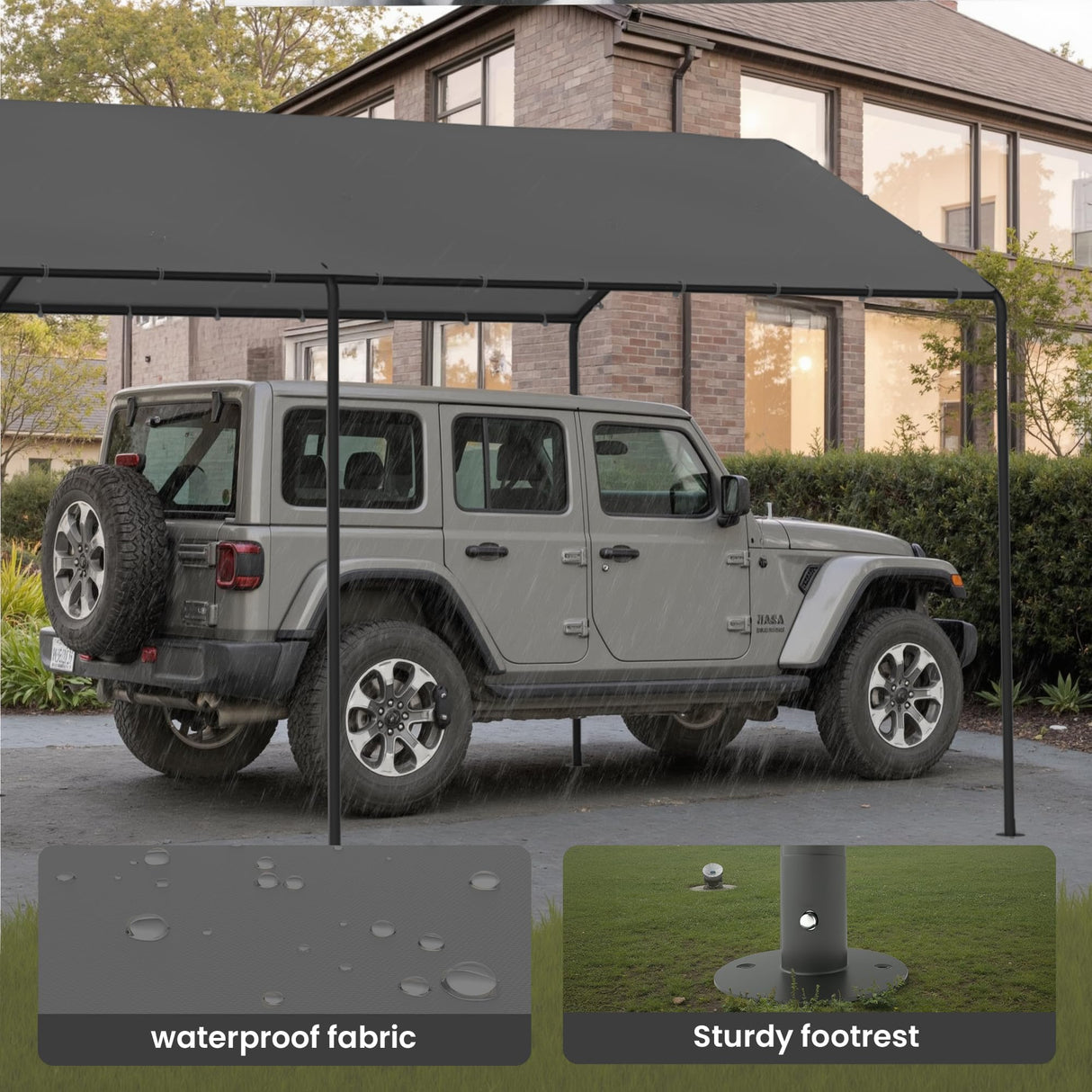 GOJOOASIS 10x20 Carport Heavy Duty Portable Garage Shelter Metal Car Canopy Tent with UV-Resistant & Weatherproof Top Cover for RV & Vehicles (Gray, 10x20 Without sidewalls) GOJOOASIS
