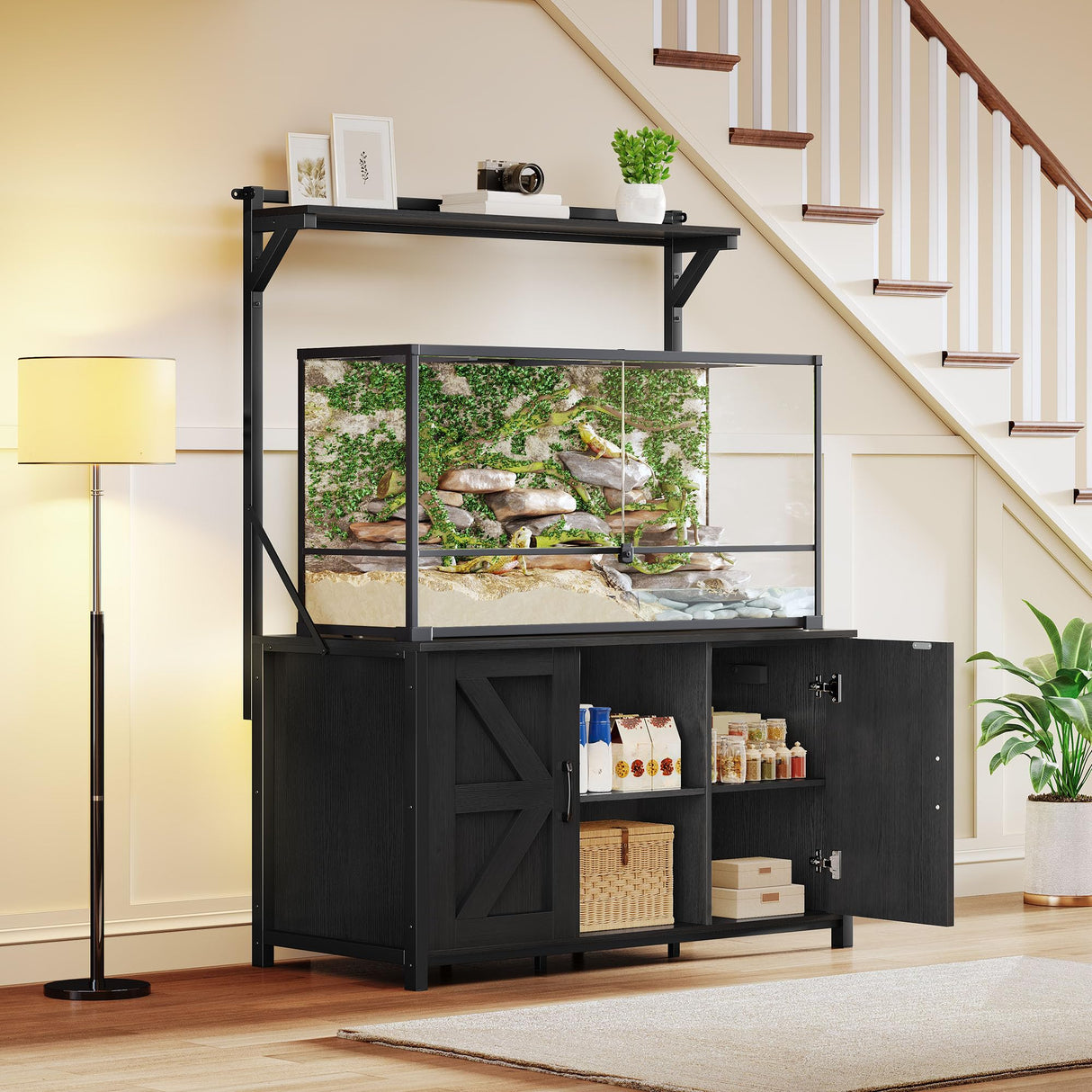 YITAHOME 120 Gallon Reptile Tank Stand with Power Outlets, Heavy Duty Large Reptile Tank Stand with Cabinet, Reptile Tank Turtle Terrariums Table for Accessories Storage,1100LBS Capacity YITAHOME