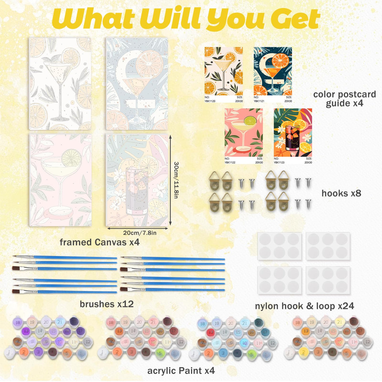 RICUVED Paint by Number for Adults Framed Canvas, 4 Pack Paint by Number Kits Arts and Crafts for Adults Beginner, Easy DIY Summer Drink Acrylic Painting Number Kits for Home Wall Decor(7.8X11.8inch) RICUVED