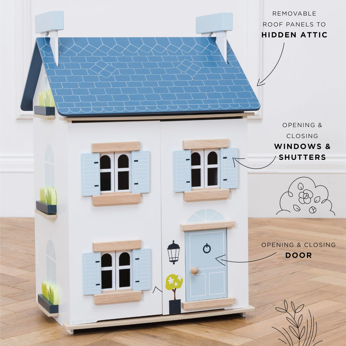 Le Toy Van - Wooden- Sky Doll House - Kids Dream House - 2 Storey with Attic - Fill with Dollhouse Accessories - Suitable for Ages 3+ Le Toy Van