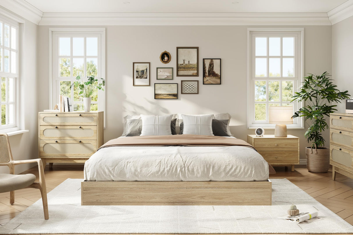 ELETHEBIA Twin Size Wooden Platform Bed Frame, Floor-Standing Bed Frame with Wood Slats Support, No Box Spring Needed, Low Profile, No Headboard, Easy Assembly, for Small Bedrooms, Apartments, Oak ELETHEBIA