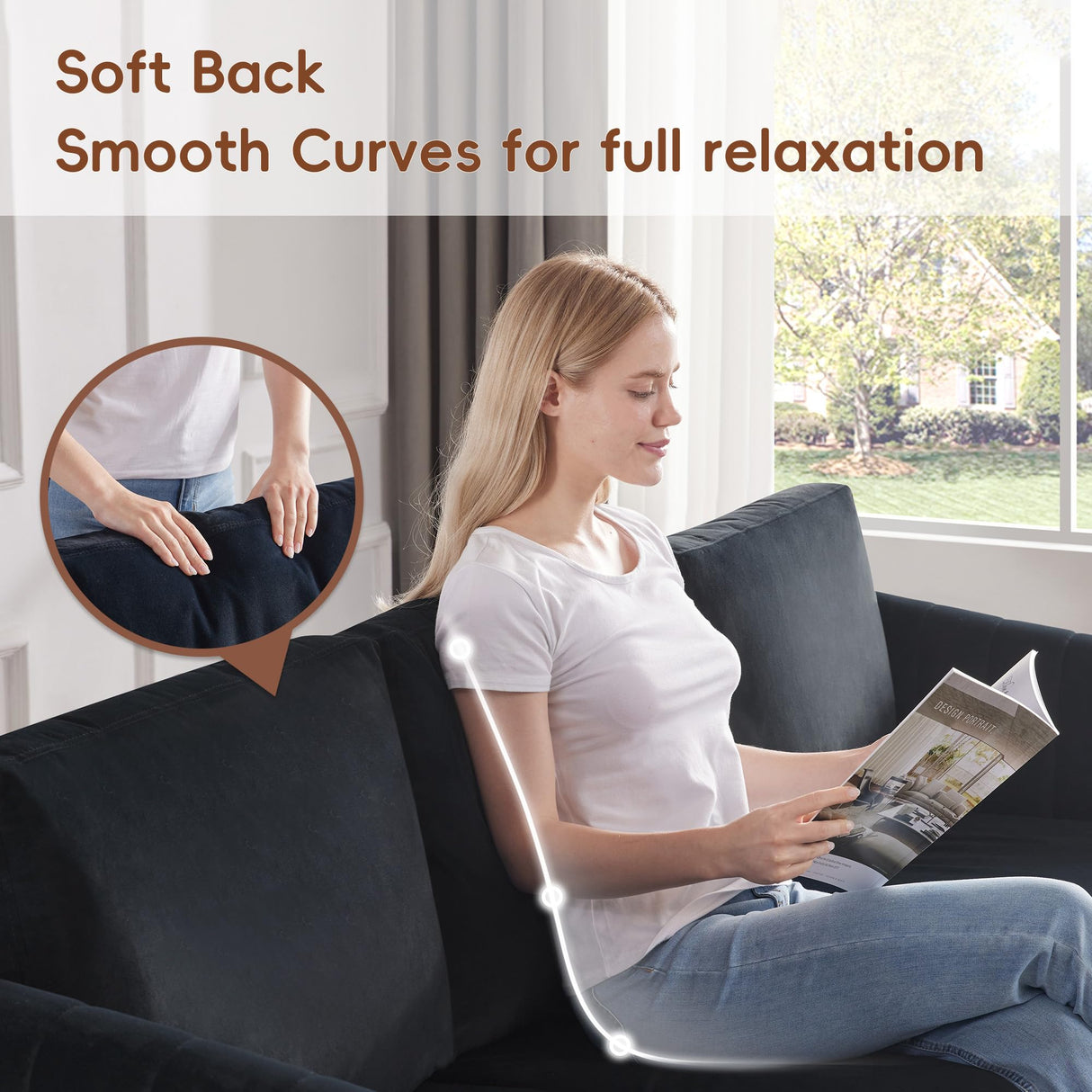 Kingfun 84" W Sectional Couches for Living Room, Velvet L Shaped Couch with Chaise and Metal Legs, 3 Seater Sofa Small Couch for Small Spaces Bedroom, Black Kingfun