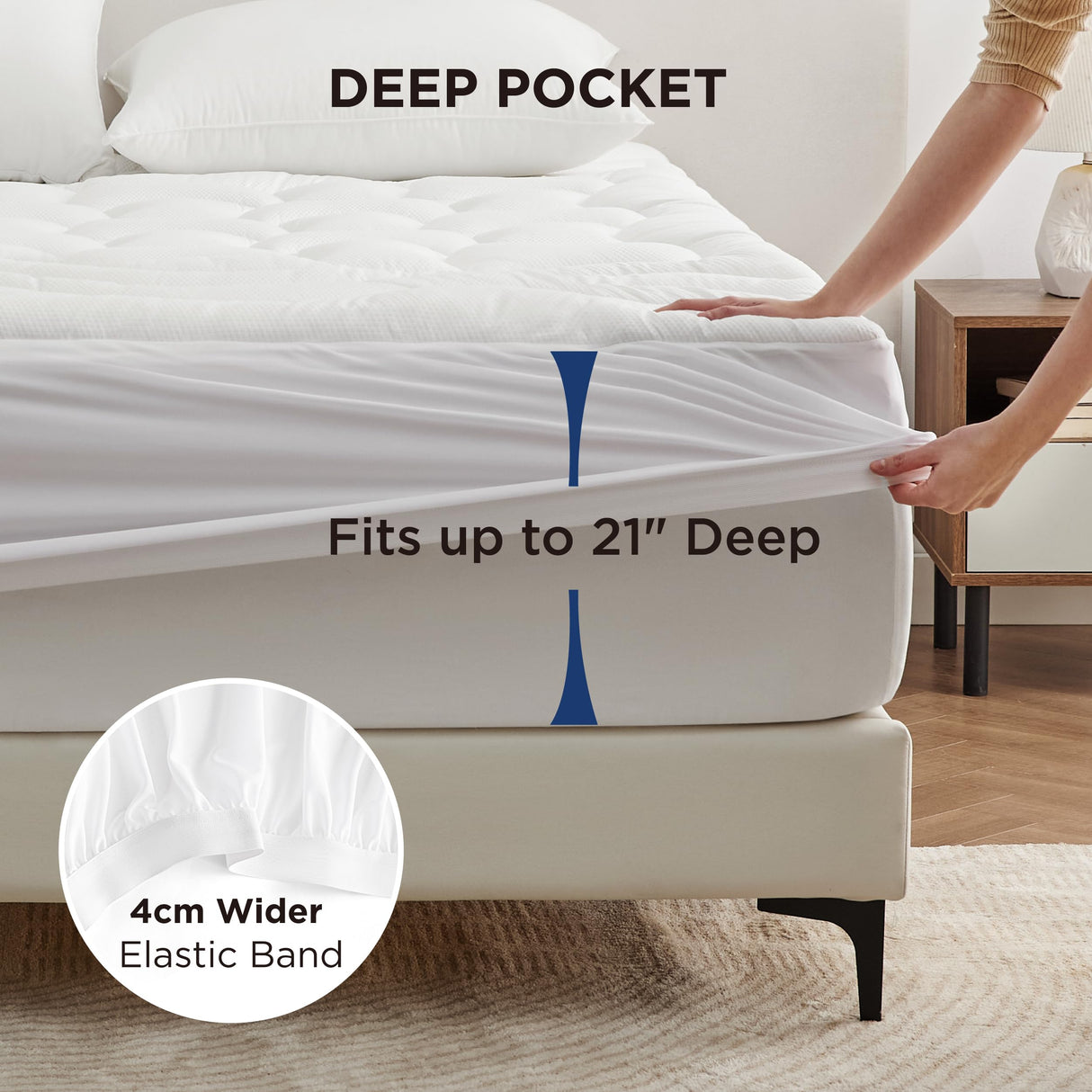 Bedsure Twin Mattress Protector Waterproof - Quilted Fitted Waterproof Mattress Pad Topper with 8-21 Inches Deep Pocket, Noiseless Bed Cover Padded, Machine Washable,White, 39x75 Inches Bedsure