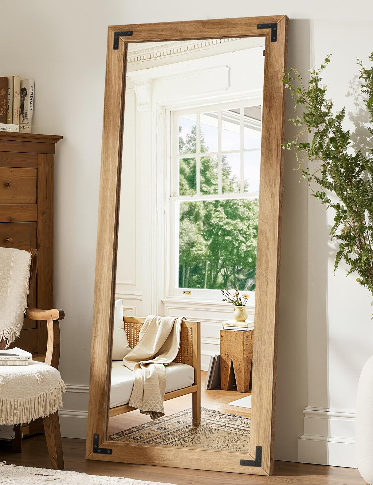 TRAHOME Full Length Mirror with Wooden Frame, 56"X22" Solid Wood Standing Floor Mirror for Farmhouse, Bathroom, Bedroom Decor, Hanging or Leaning Wall-Mounted TRAHOME