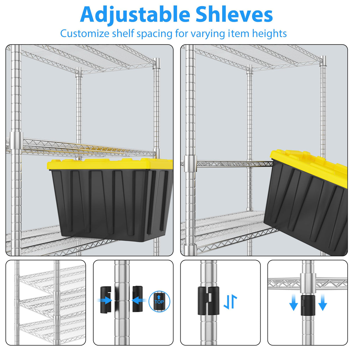 Homdox Heavy Duty Metal Shelves for Storage, 4 Tier Storage Racks and Shelving, Commercial Adjustable Wire Shelving Unit on Wheels, Garage Rack Pantry Shelves Kitchen Shelving, 24"x60"x72", Chrome Homdox