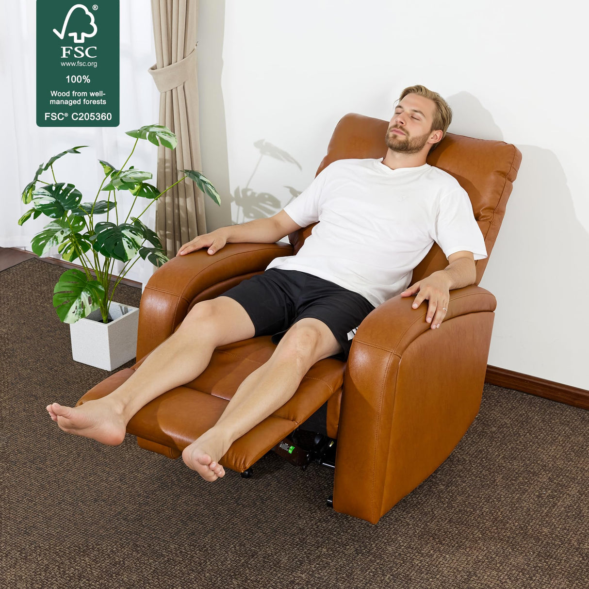 MCombo Zero Wall Recliner Chair, Power Wall Hugger Recliner with USB & Type-C Dual Charge Ports, for Small Space, Living Room, RV PR644 (Cognac Brown) MCombo