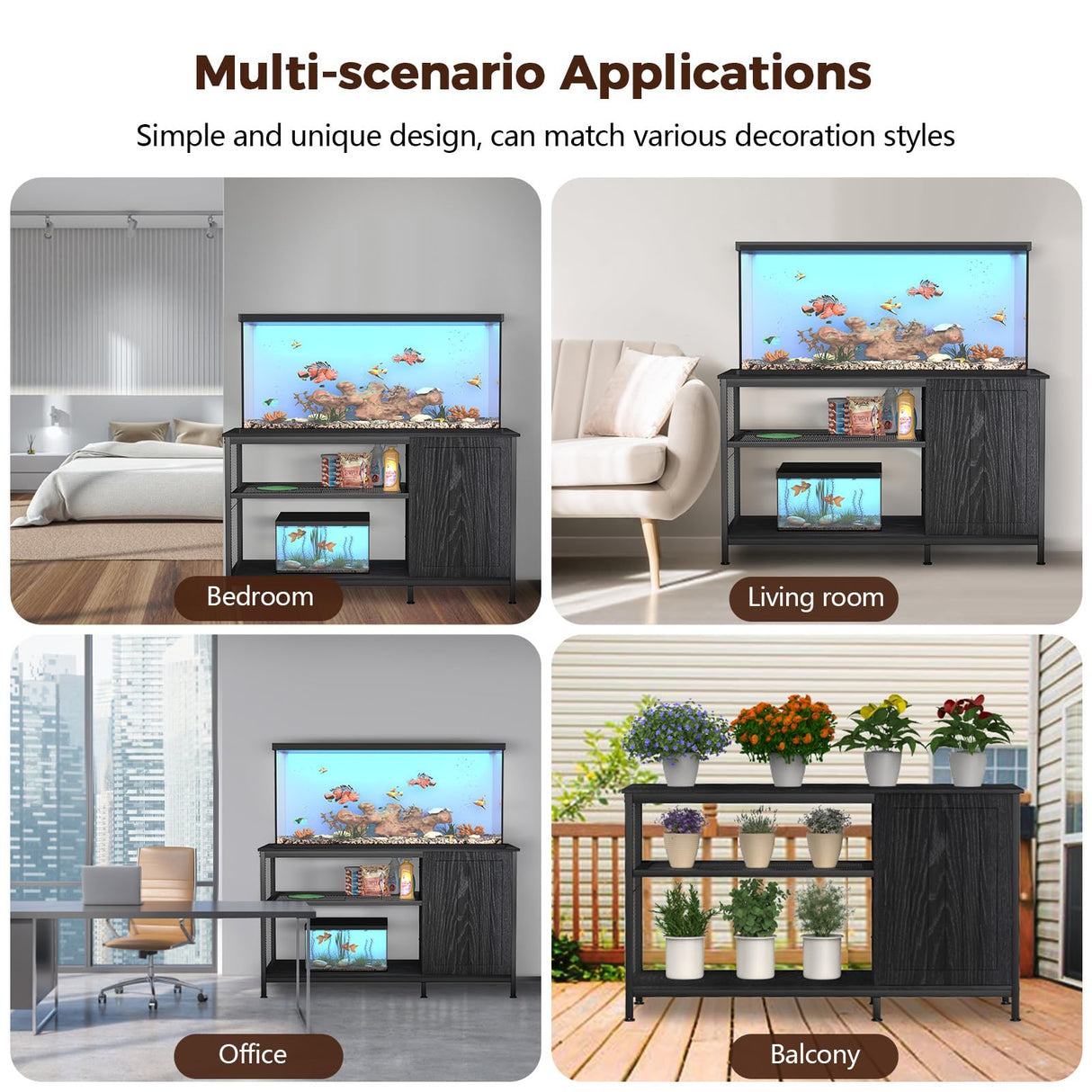 Tatub 55-90 Gallon Fish Tank Stand Large Aquarium Stand with Accessories Storage, Heavy Duty Metal Fish Tank Cabinet Suitable for Turtle Tank, Reptile Terrarium Stand, 1000LBS Capacity, Black Tatub