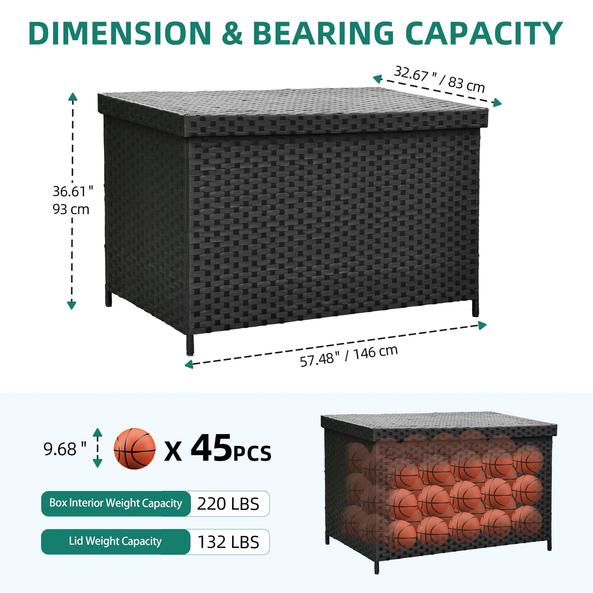 YITAHOME 230 Gallon Wicker Deck Box, XXL All-Weather Outdoor Storage Box, Rattan Storage Bin for Patio Furniture, Outdoor Cushions, Pool Storage and Garden Tools - Black YITAHOME