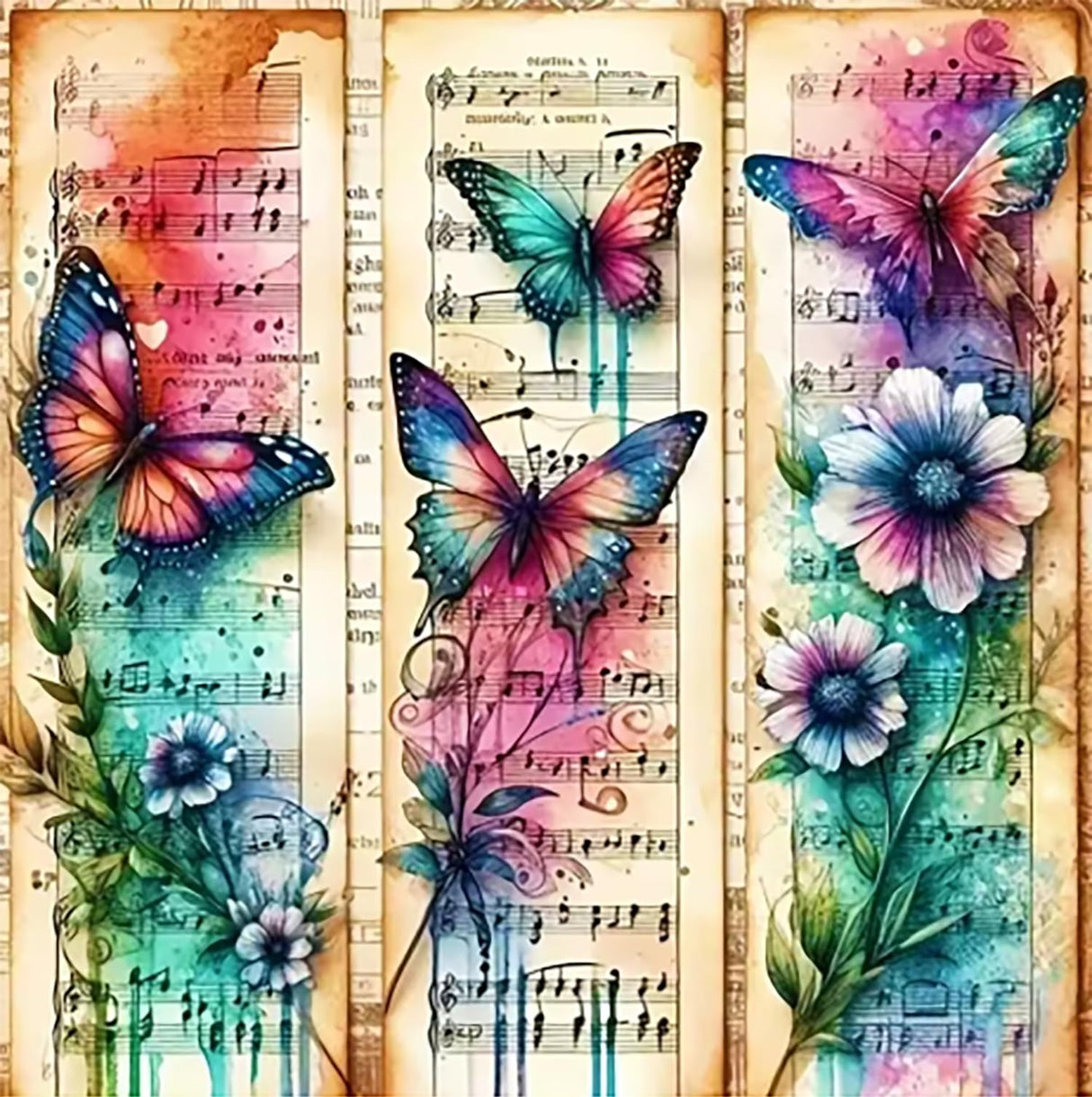 5D Butterfly Diamond Painting Kits for Adults Beginners,DIY Musical Score Diamond Art,Full Round Drill Diamond Dot Gem Art Kits,Home Wall Decor 14x14 Inch AREOPNMG