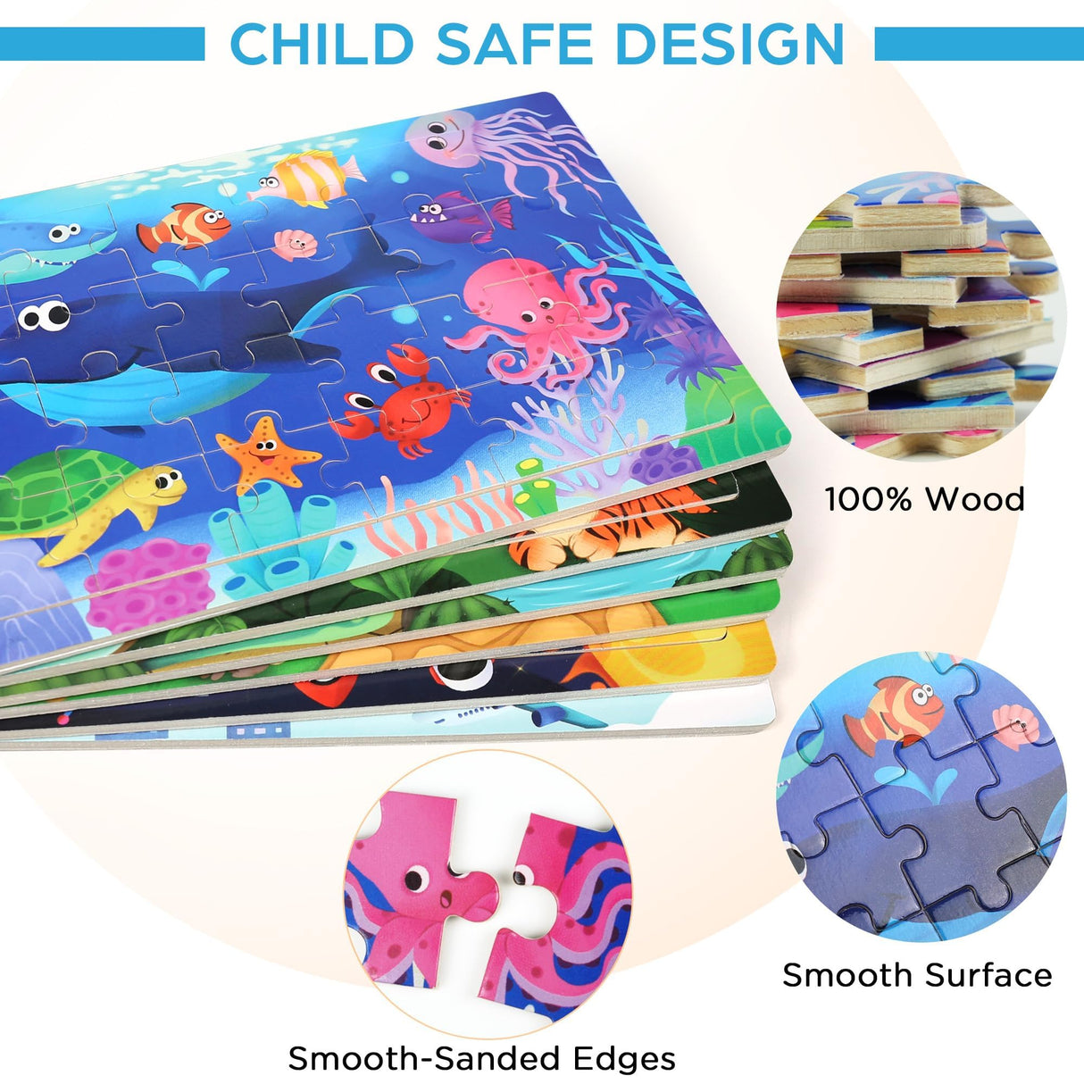 BenBen Puzzles for Kids Ages 4-6, 6 Pack 24 Piece Wooden Jigsaw Puzzles for Toddlers Ages 3-5, Preschool Learning Educational Toys for Boys Girls BenBen