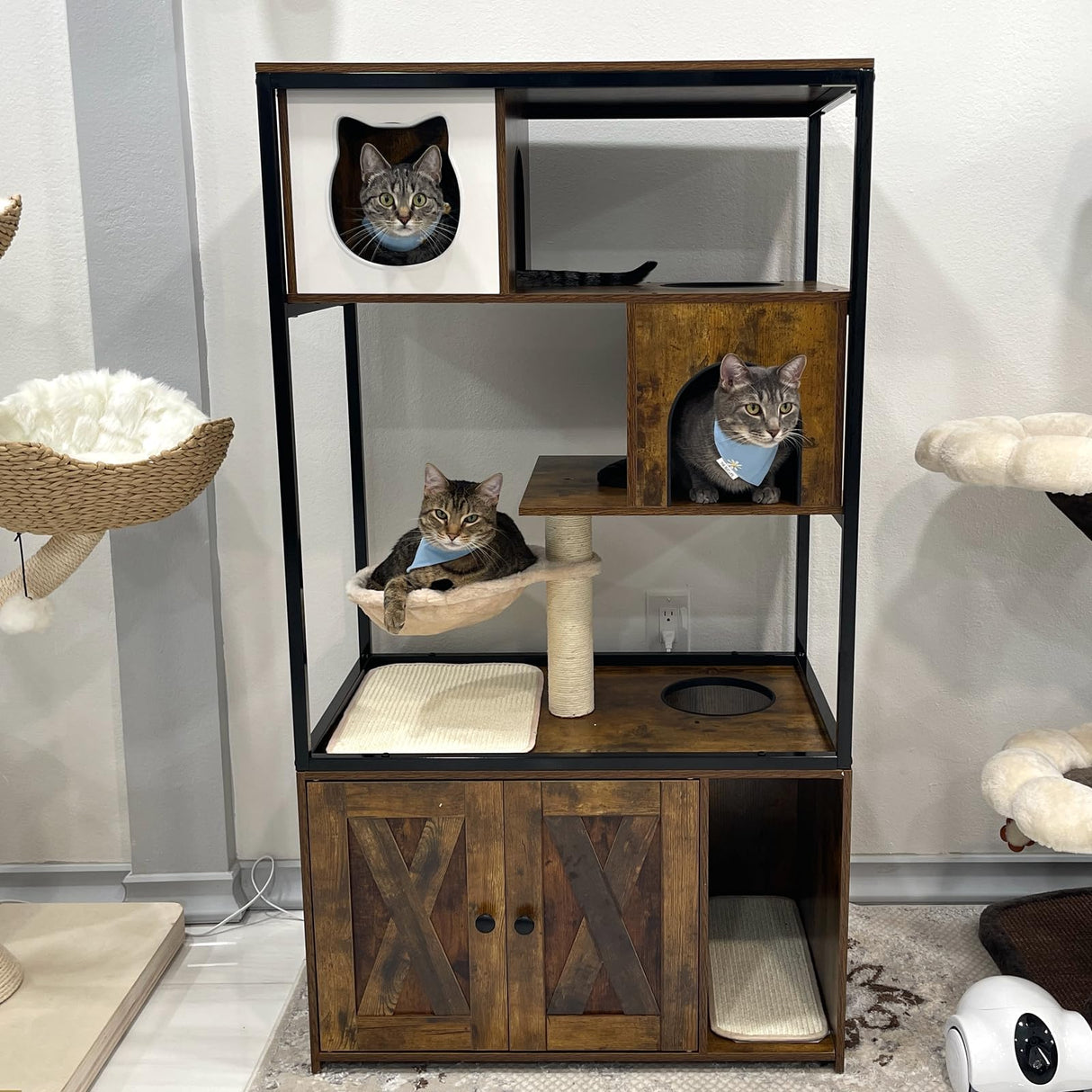 Cat Litter Box Furniture Enclosure 4 Levels Cat Tree Hidden Cabinet with Storage and Scratch,4 Tiers GUTINNEEN