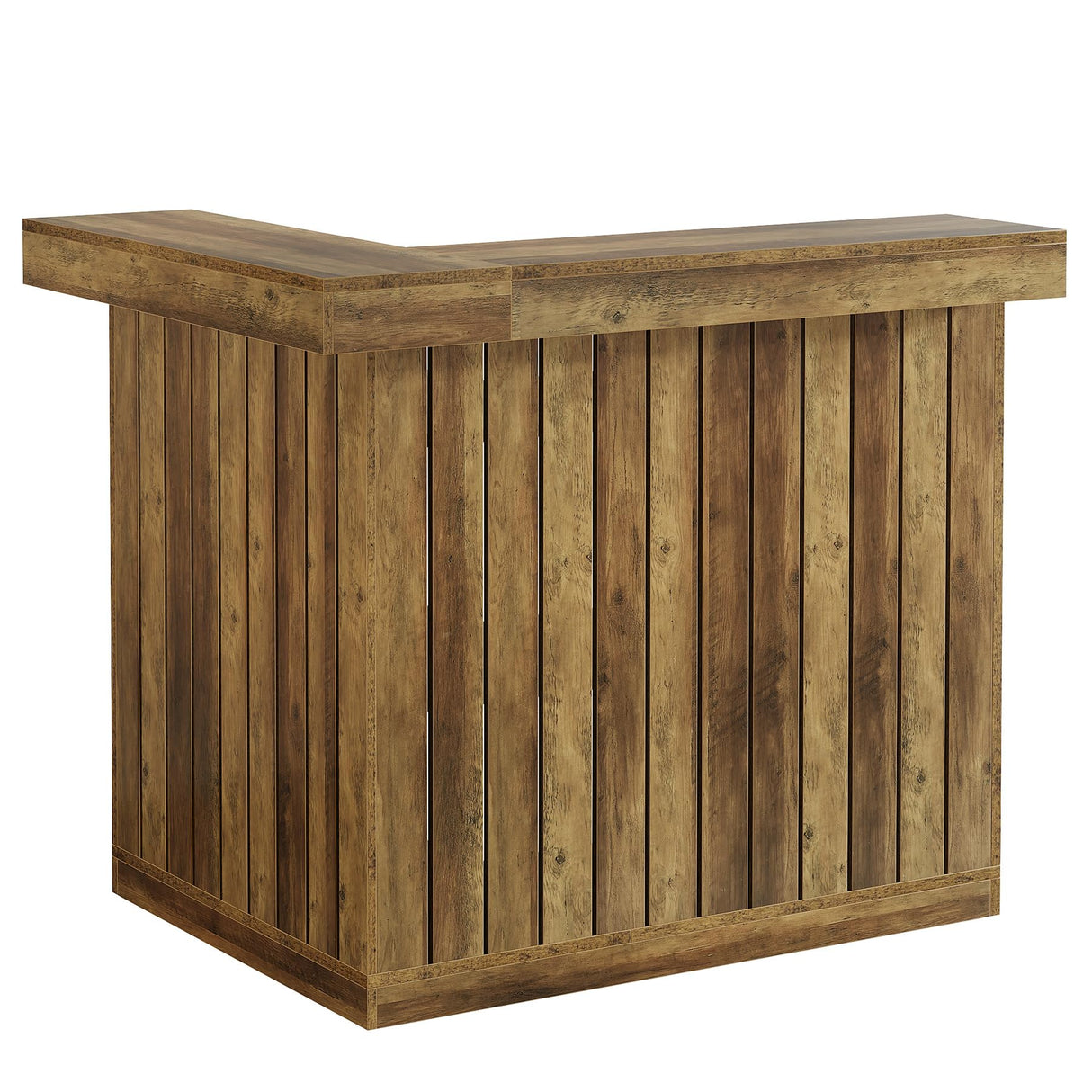 Tribesigns Bar Table, L Shaped Home Bar Unit for Home, 4-Tier Corner Liquor with Storage Shelves and Wine Glasses Holder, Industrial Wine Cabinet Reception Desk for Basement (1, Brown) Tribesigns