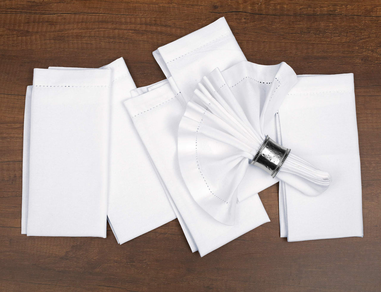 BEDDING CRAFT Set of 12 Cotton Cloth Dinner Napkin 18x18 White with Hemstitched Mitered Corners – Perfect for Wedding Dinner Parties and Table Decorations, Thanksgiving, Chritsmas Bedding Craft