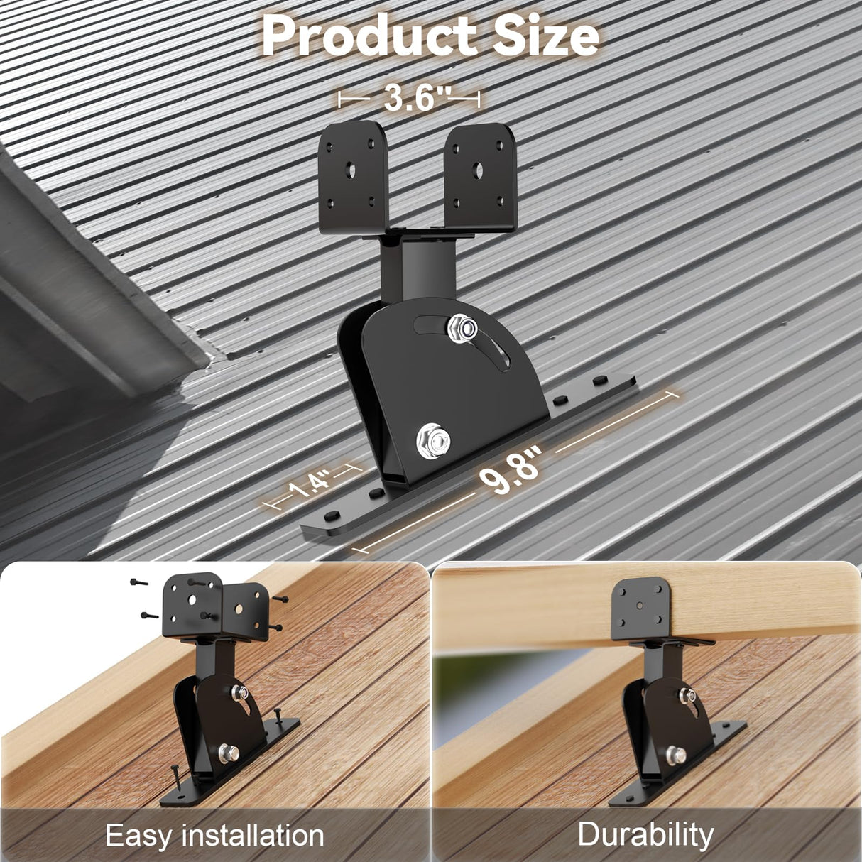 Antsky Pergola Brackets (3 Pack) 4x4 Adjustable Angles Saddle Roof Riser Brackets for Patio Cover 304 Stainless Steel Pergola Bracket kit Patio roof Riser Patio kit Black(Actual Size:3.5"×3.5") Antsky