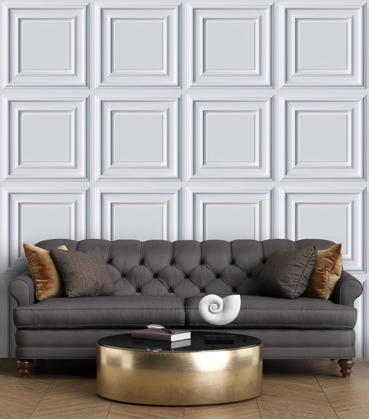 AMAZING WALL Home Non-3D Grey White Wooden Pattern Wall Panel PVC with Frosted Film Self Adhesive Peel and Stick Decoration for Living Room/Bedroom 11.8x11.8 8pcs/Set AMAZING WALL