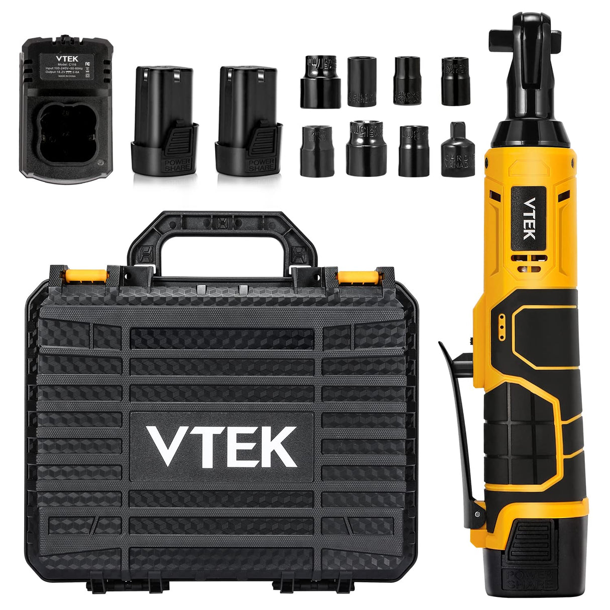 VTEK 3/8" Cordless Ratchet Wrench 16.8V Power Ratchet Wrench,40 Ft-lbs 400 RPM Electric Battery Ratchet Wrench VTEK