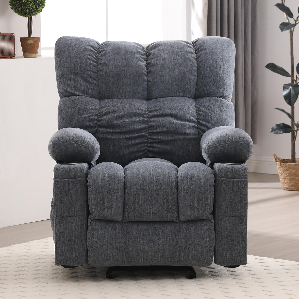 Massage Recliner Chair for Adults with Lumbar Heating Rocker Recliners with 2 Cup Holders and USB Charge Port for Living Room KWKSV