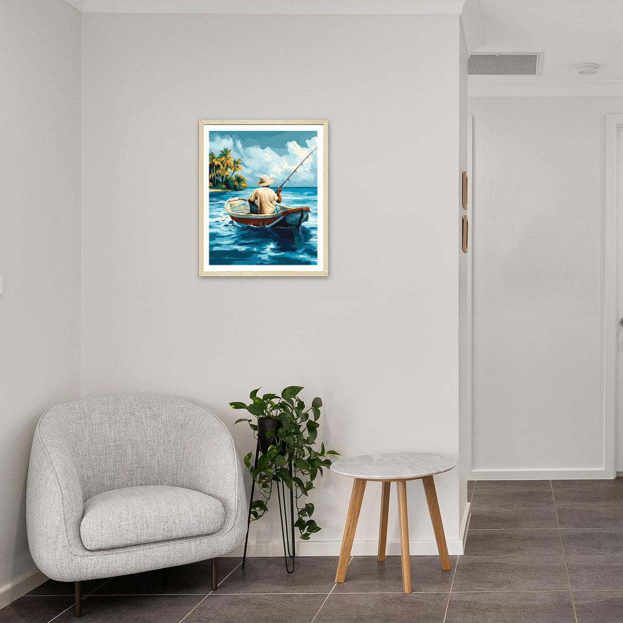 ARNLRDYA Sea Fishing Paint by Numbers for Adults, Fishing Boat Paint by Number Kits, Ocean Seaside Scenery DIY Acrylic Painting for Home Decor(16×20inch, No Frame) ARNLRDYA