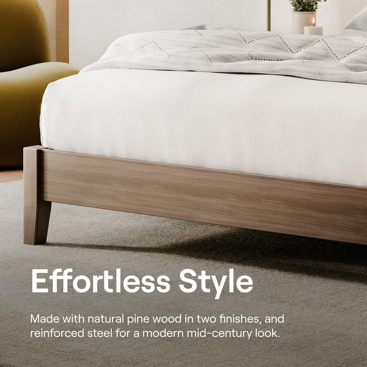 Nectar Premier Wood Platform King Bed Frame - Walnut - 12” Height - Contemporary and Durable - Sturdy Wooden Slats for Support - Easy Assembly - Holds Up to 800 Pounds Nectar