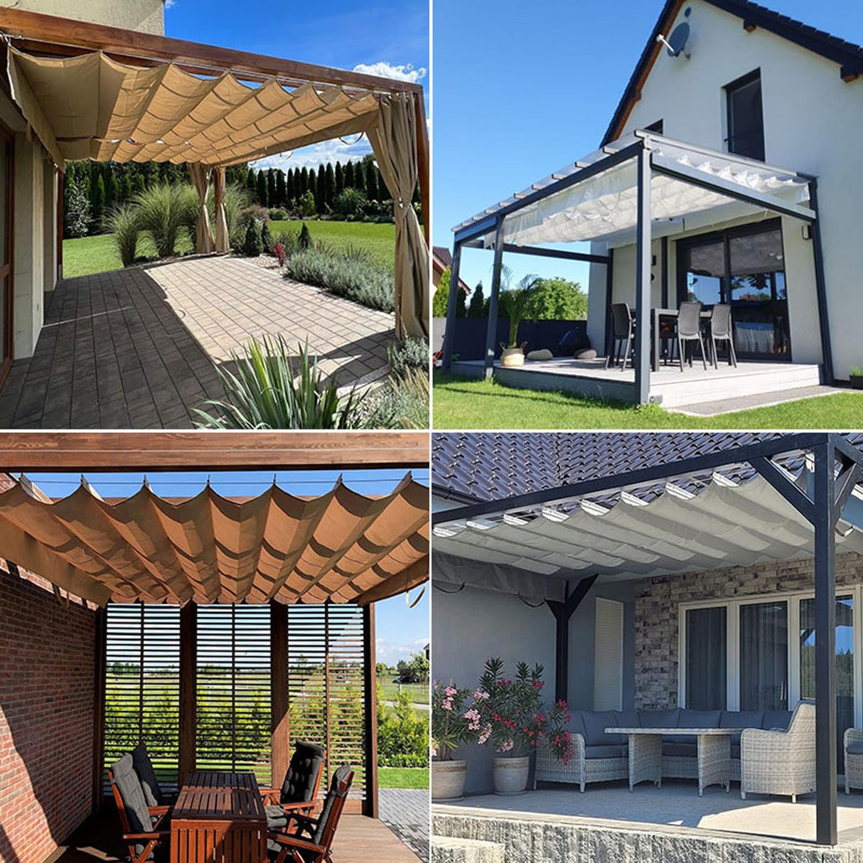 Retractable Sun Shade Sail 4' x 10' Waterproof Wave Pergola Shade Cover Polyester Sunscreen Awning Canopy Wind Protection for Outdoor Patio Yard Terrace Carport Khaki Woace