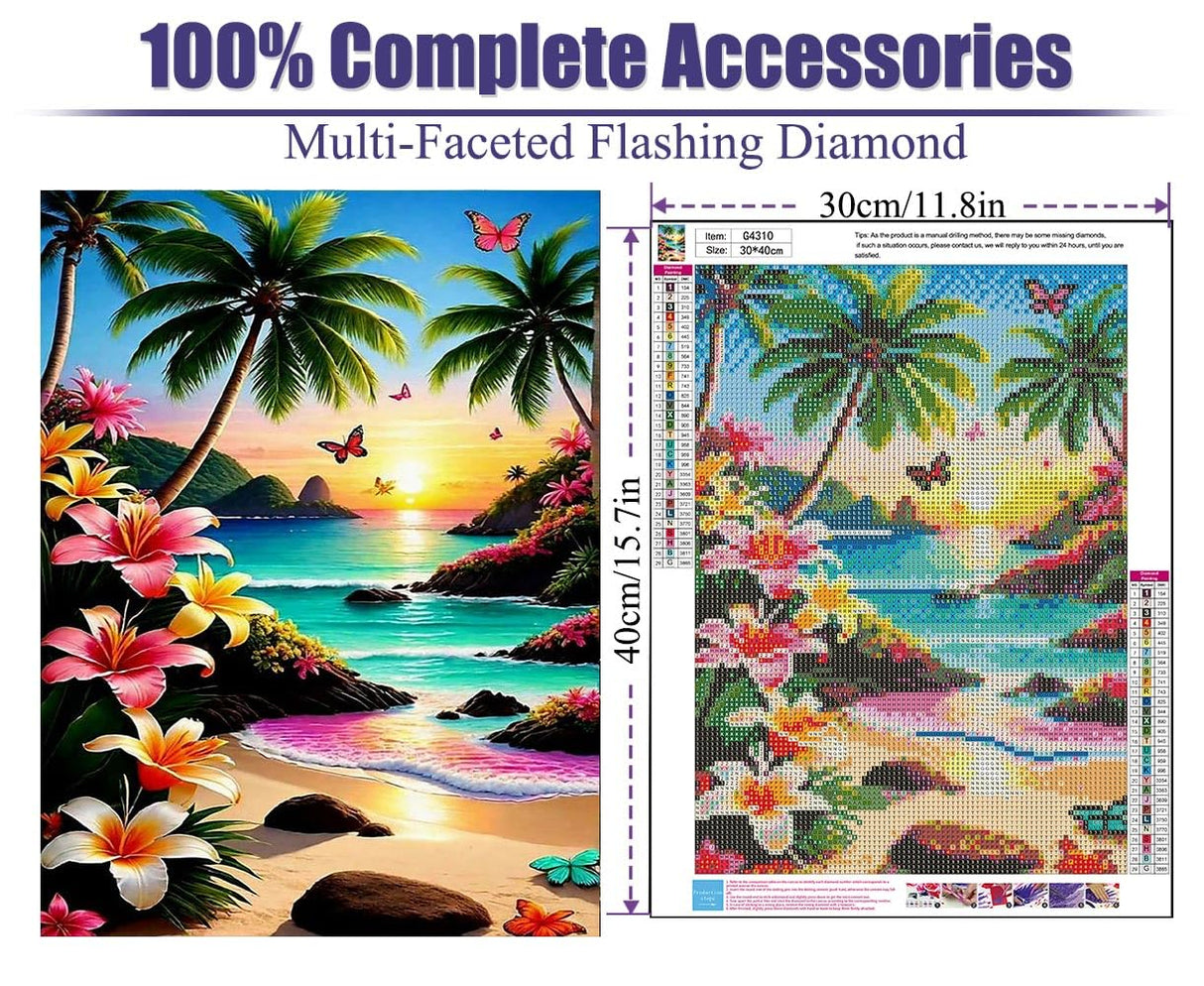 ajepon Beach Diamond Art Kits for Adults - Beach Diamond Painting Kits, Seascape 5D Diamond Painting for Adults, Gem Art Kits for Wall Home Decor Arts Craft 12x16inch ajepon