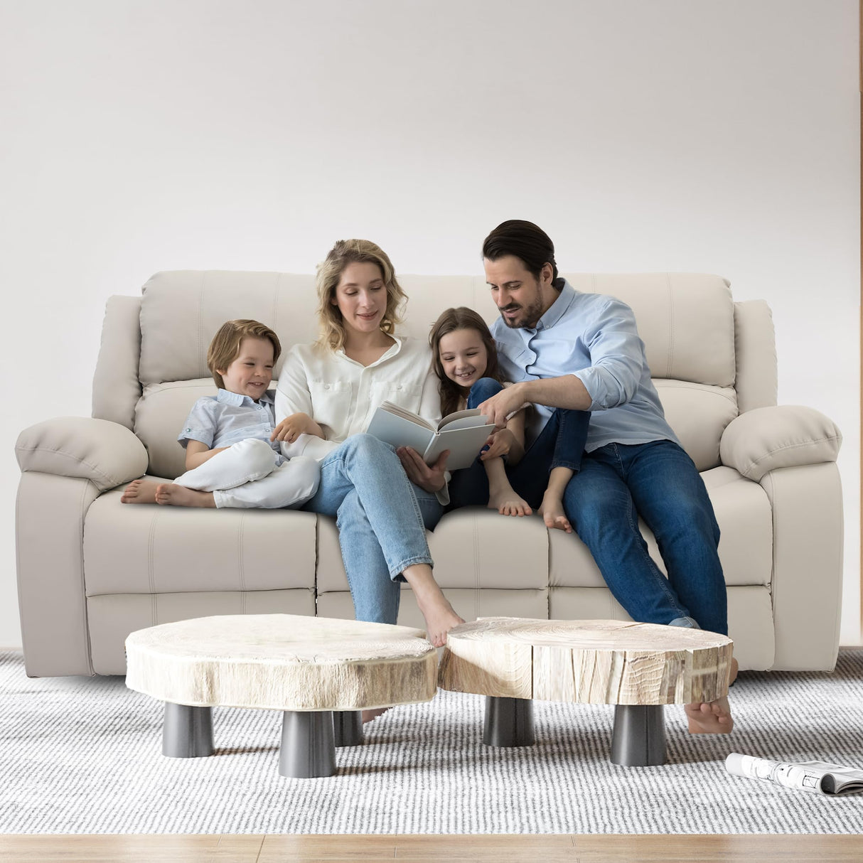 GNMLP2020 Reclining Loveseat Sofa Leather Recliner Sofa 3 Seater Couch for Living Room, Home Theater Seating(3 Seat,Beige) GNMLP2020