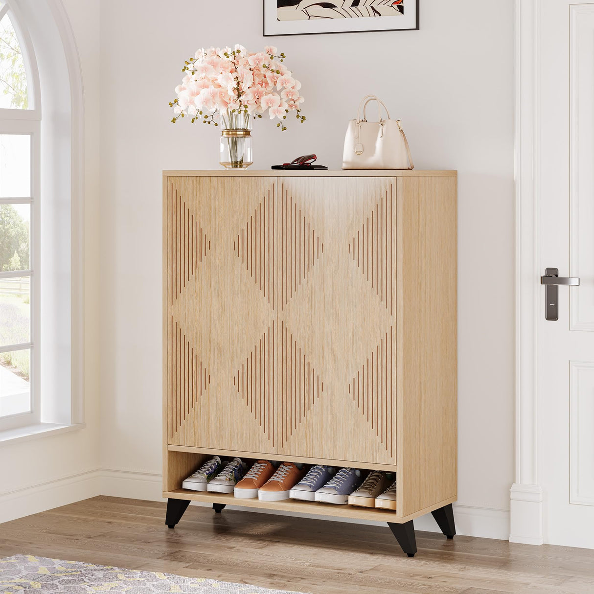 Tribesigns Shoe Cabinet with Doors, 6-Tier Entryway Shoe Storage Cabinet with Adjustable Shelves, Modern Wooden Shoe Organizer Cabinet for Living Room, Bedroom, Natural Tribesigns