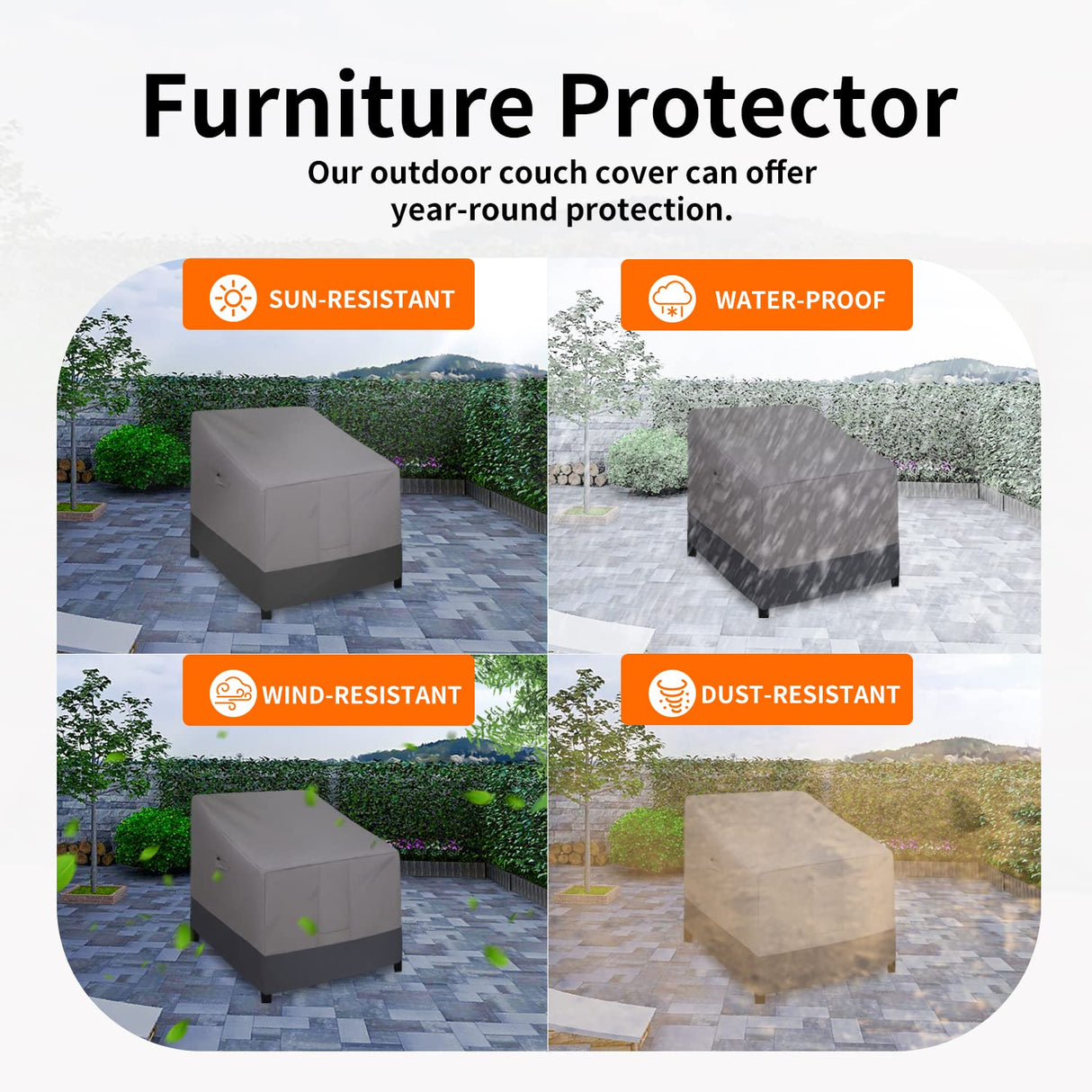 Easy-Going Outdoor Chair Cover Waterproof, Heavy Duty Patio Chair Cover, Windproof Outdoor Furniture Cover with Air Vent (2 Pack-33.5Wx31.5Dx36H inch, Gray/Dark Gray) Easy-Going