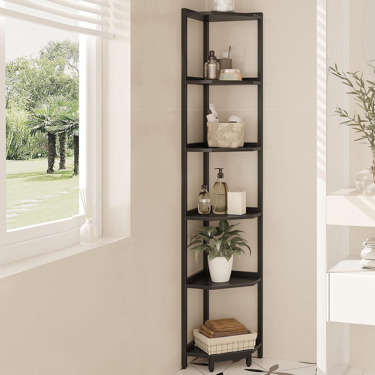 Hzuaneri Corner Shelf Stand, Corner Bookshelf, Storage Standing Shelf ...