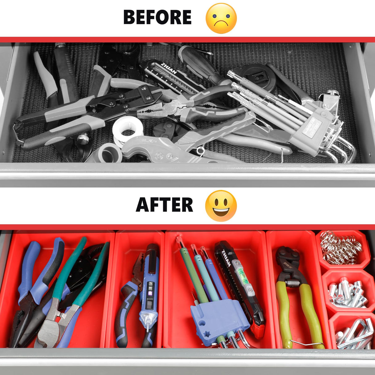 Tool Chest 8-Drawer | 42'' Large Rolling Tool Chest with Wheels | Detachable Top Metal Tool Box | Garage Storage Cabinet for Repair Room,Warehouse | Rolling Tool Box with Hooks,Liners,Tray Divider AIRAJ