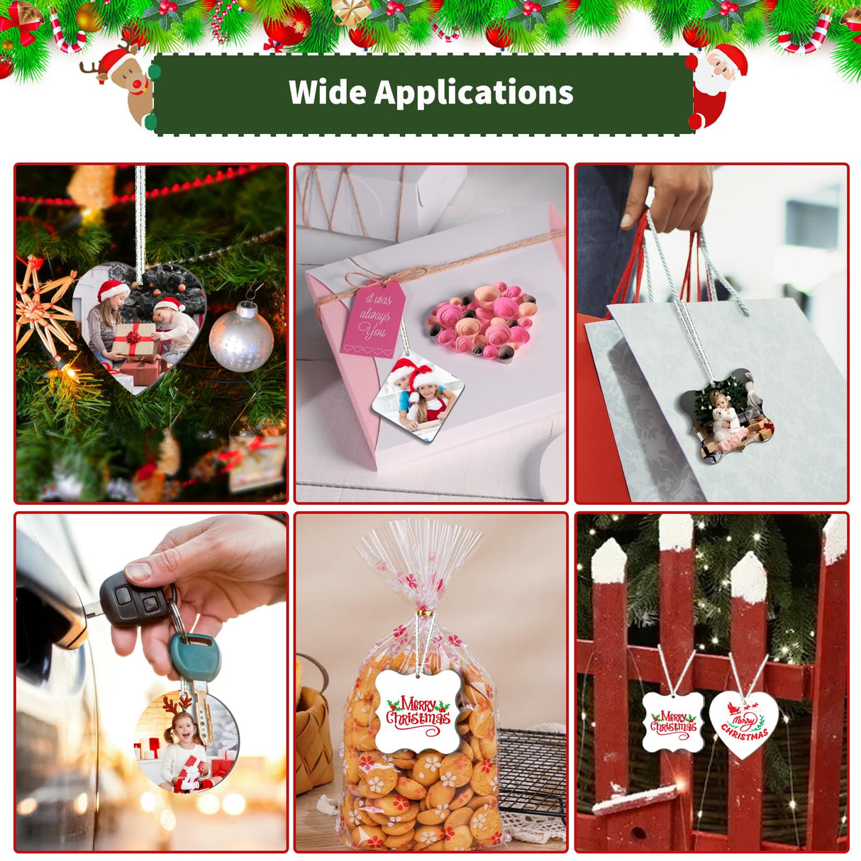 Sublimation Ornament Blank, 20Pcs Sublimation Double Sided Blanks 2.95 Inch Christmas Ornament Blank, Personalized DIY Sublimation Pendants Blanks (Combination) Deekypol