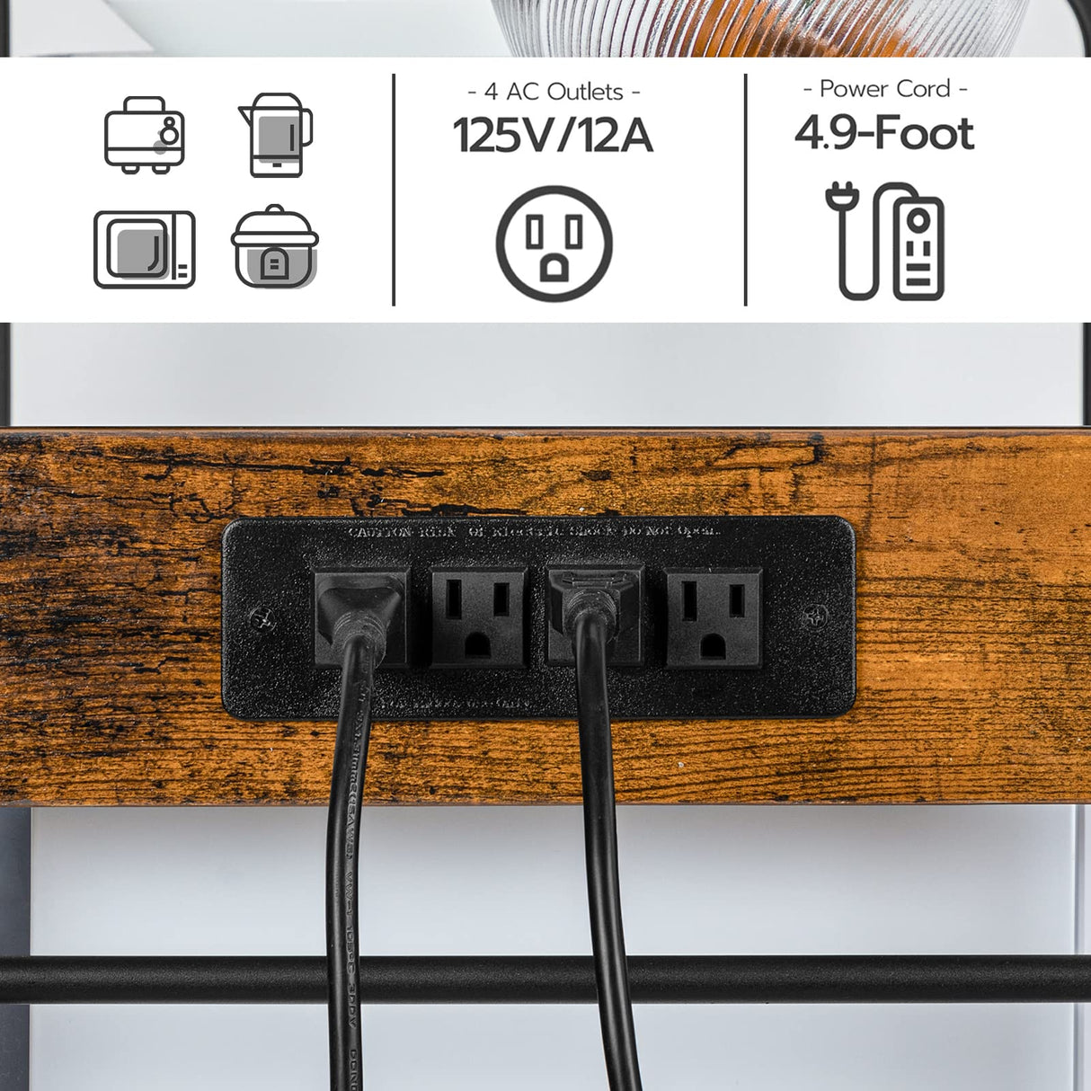 HOOBRO 68.1-Inch Rustic Brown Bakers Rack with Power Outlets and 7-Tier Storage Shelves HOOBRO