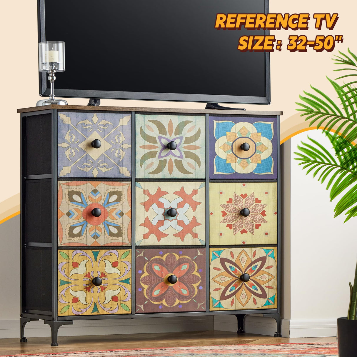 EnHomee Dresser for Bedroom with 9 Drawers Boho Dressers & Chest of Drawers Fabric 9 Drawer Dresser for Closet, Entryway, Hallway, Wooden Top EnHomee