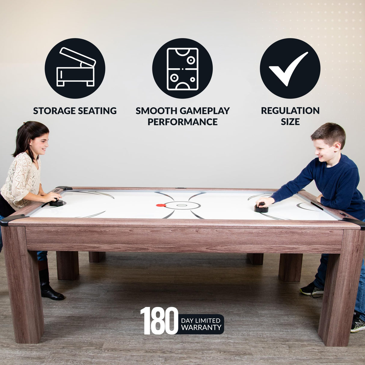Hathaway Driftwood 7 Ft Air Hockey Table for Home Game Room - with Table Tennis Top, Dining Surface, Electronic Scorer, Two Storage Benches, High-Output Blower, Strikers & Pucks - Driftwood Finish Hathaway