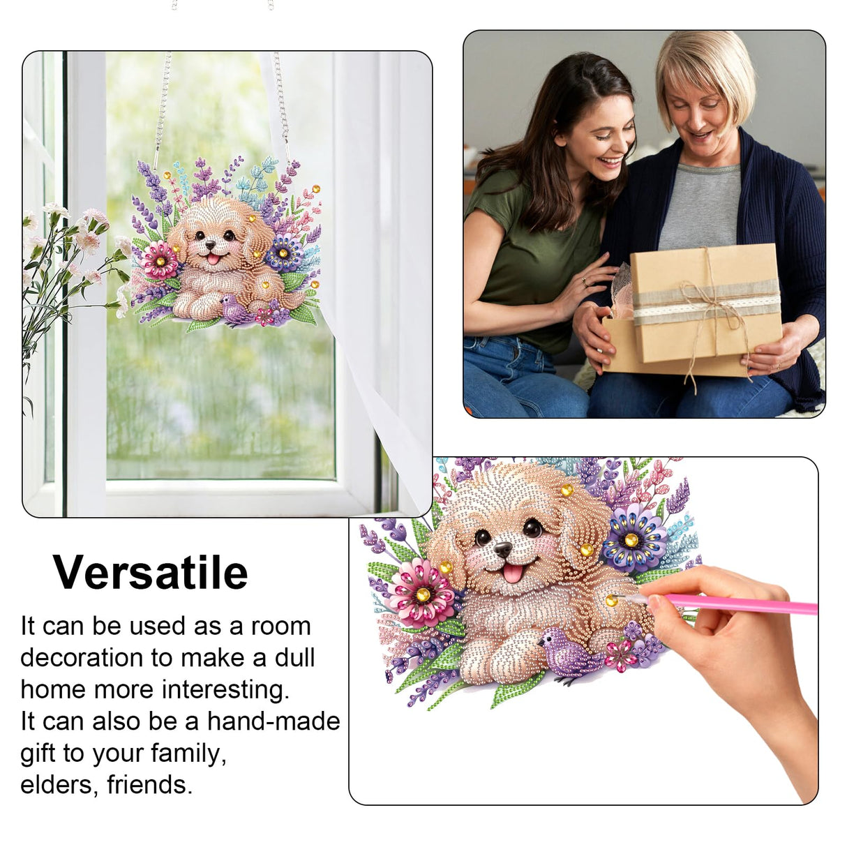 AiYuanzsh 5D Diamond Painting Hanging Pendant Kit with Chain, Cute Dog DIY Crystal Rhinestone Diamond Art Suncatcher Ornament for Window, Door, Wall, Home Decor Gift (25.2x23.8 cm) AiYuanzsh