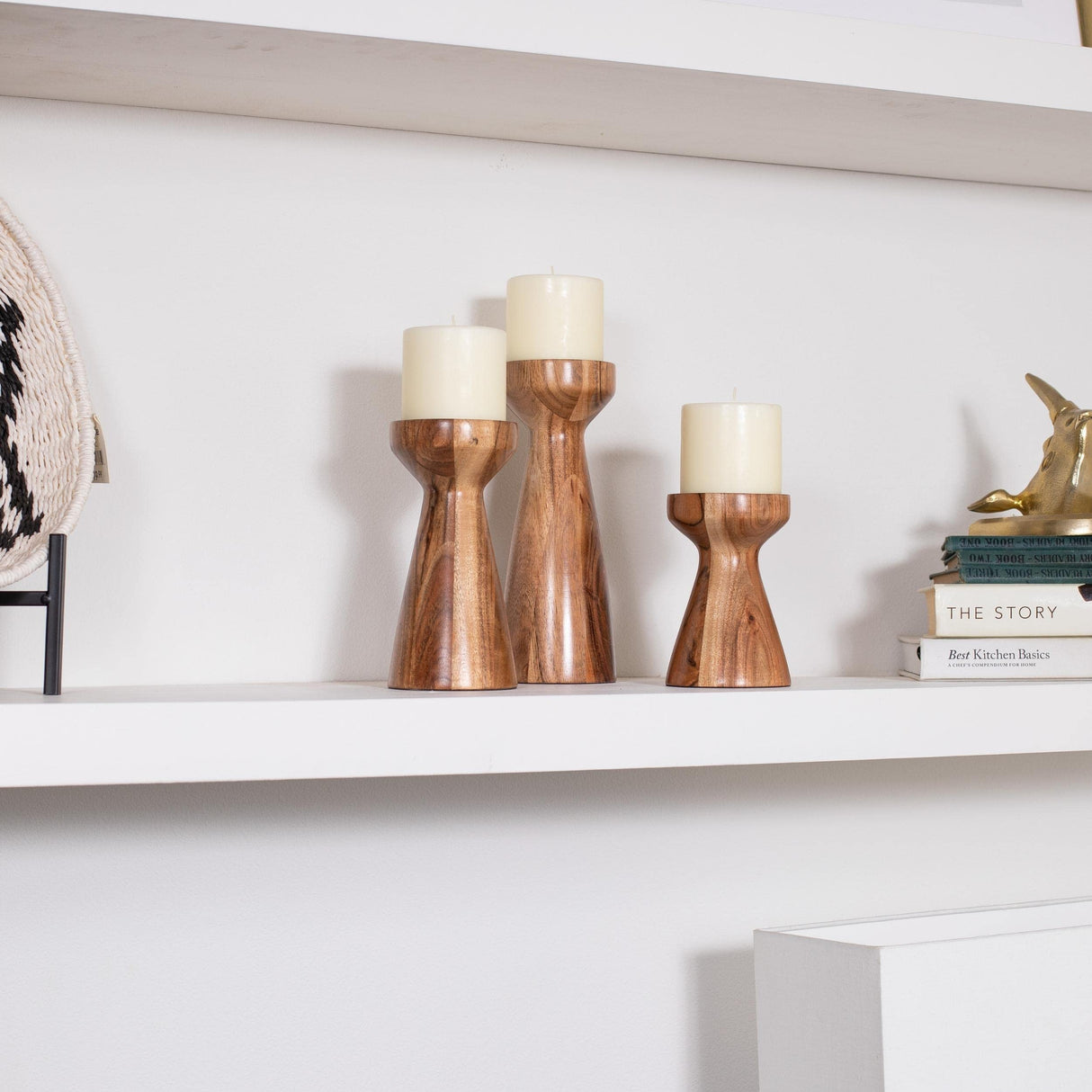 BIRDROCK HOME 3pc Flare Candleholders - Farmhouse Wooden Pillar Stand Set - Large Decorative Wood Candlestick - Table Centerpiece & Mantle Decor - Tall Tiered Candle Holders for Decorations - Natural BIRDROCK HOME