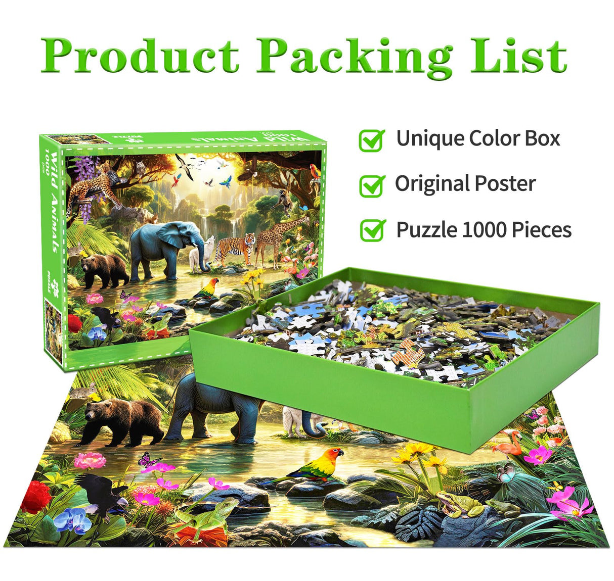 HUADADA 1000 Piece Puzzles for Adults - Adventures in The Jungle-1000 Piece Jigsaw Puzzles for Adults and Kids 1000 Piece Wild Animals Unique Shape Best Gift for Adults and Kids(27.6"x 19.7") HUADADA