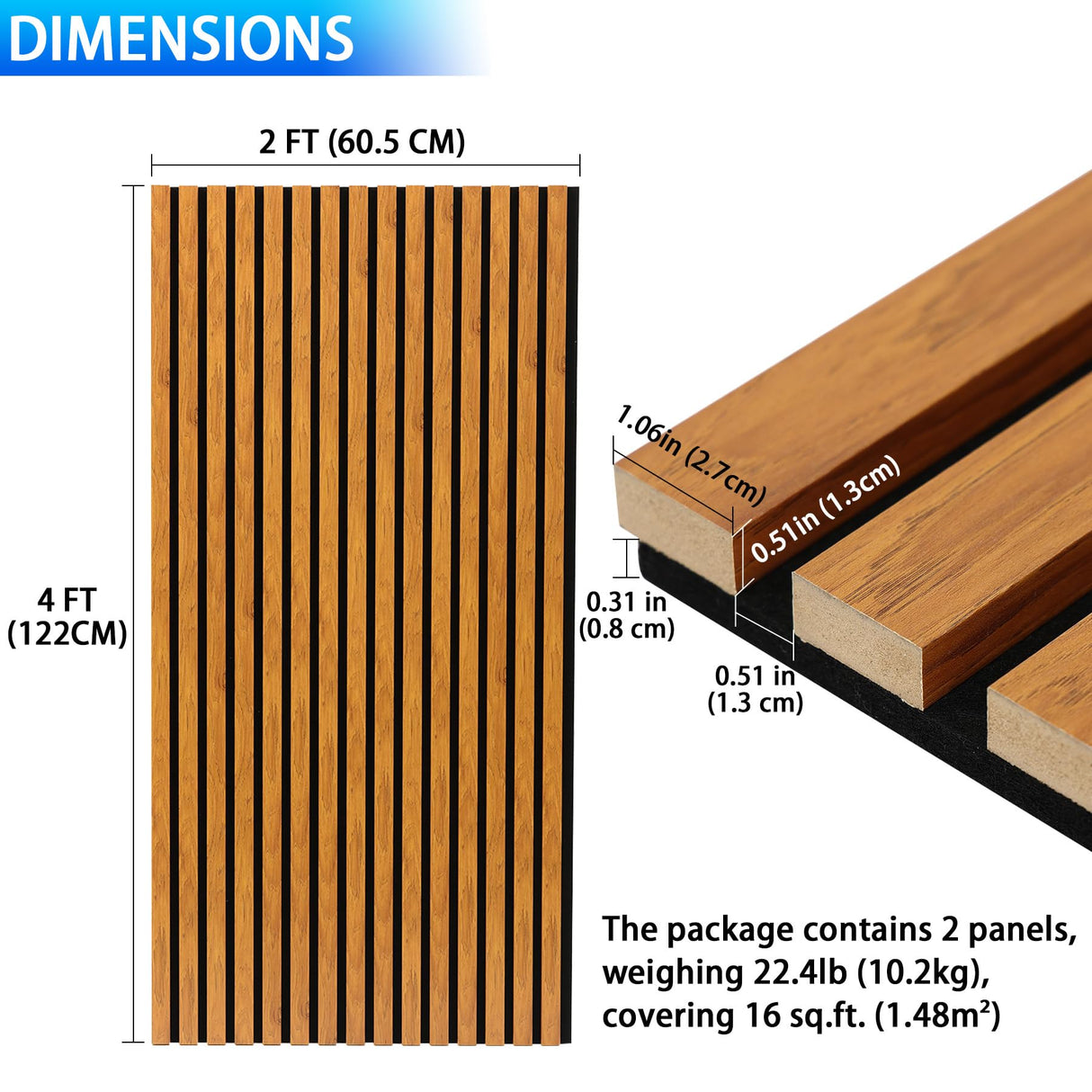 Taaizau 3D Slat Acoustic Wall Panels with Wood Finish Accent, 2 Pack Sound Absorbing Paneling for Studio, Office, Living Room, Bedroom Interior Decor (Natural Walnut, 48''L x 24''W) Taaizau