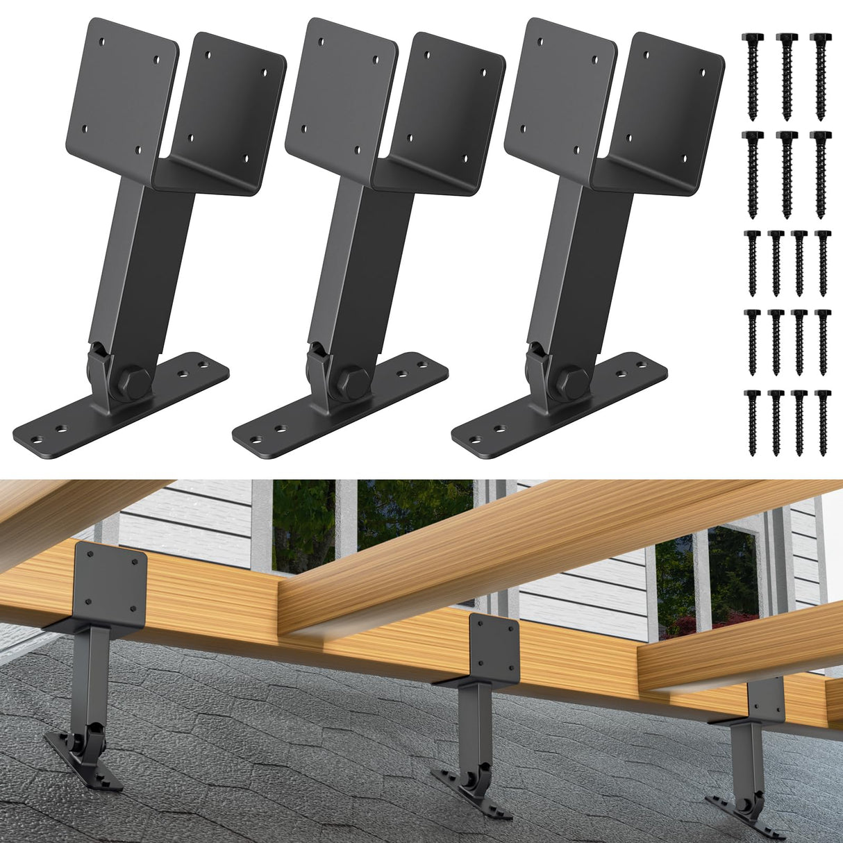 4x4 Heavy Duty Roof Riser Brackets Kit, TROPTOLKY Adjustable Angle Pergola Brackets, Black Metal Roof Riser Beam Bracket for Roof Pergola Gazebo Patio Cover (3 Pack) TROPTOLKY