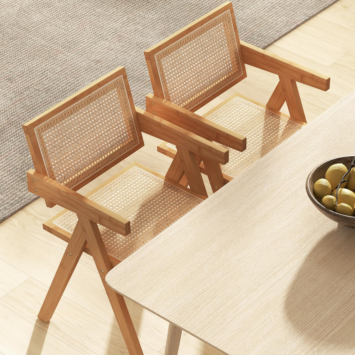 Giantex Rattan Dining Chair Set of 2, Boho Cane Living Room Chairs, Max Load 330 Lbs, Wooden Dining Chairs, Bamboo Accent Armchair for Living Room, Dining Room Giantex