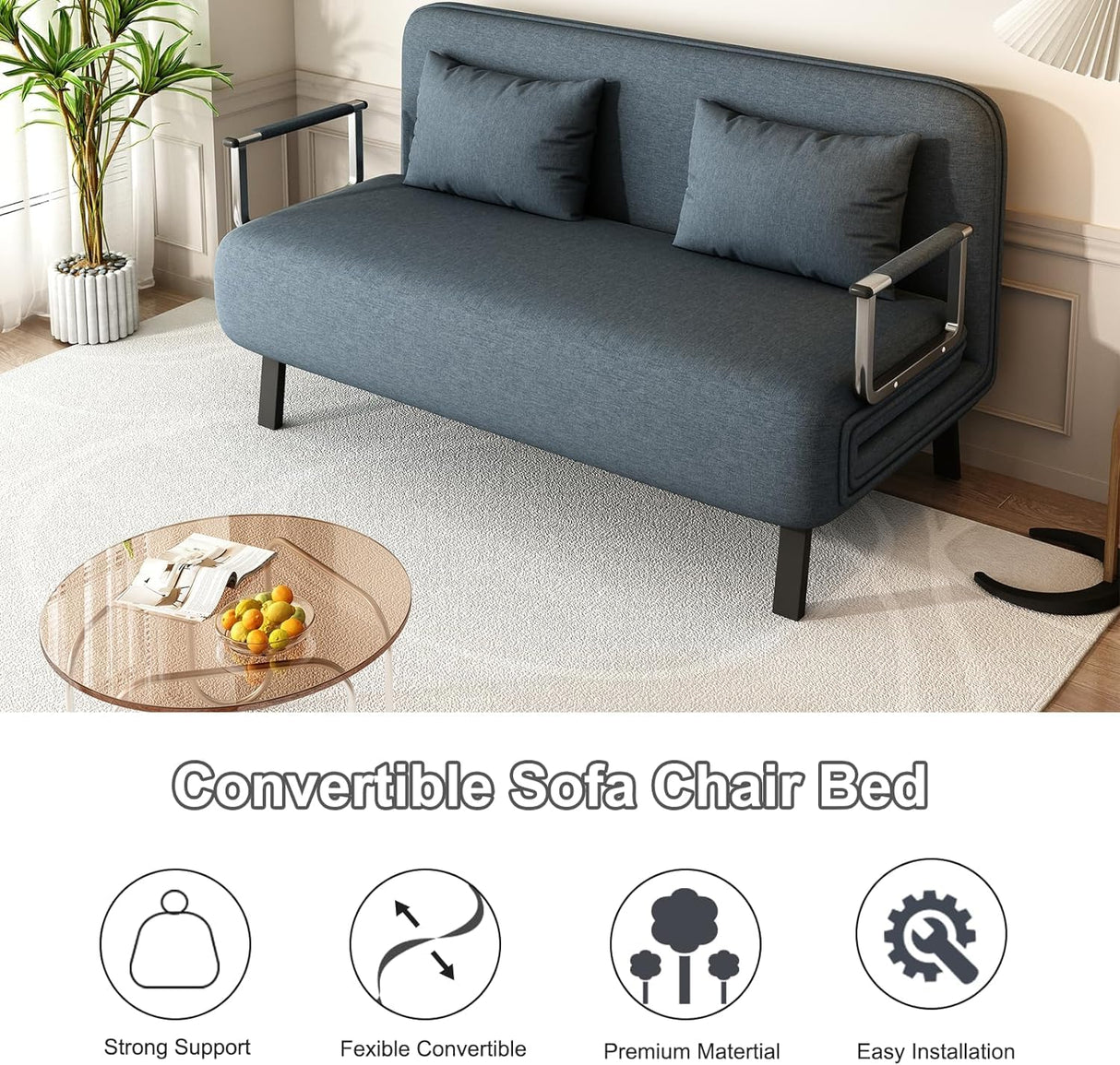 Convertible Sleeper Sofa, 55″ Tri-Folding Queen Sofa Bed with Adjustable Backrest, Velvet Comfy Loveseat Sleeper, Sleeper Sofa Bed for Adults, Modern Futon Sofa Bed for Bedroom Living Room (55in) Meesifeel