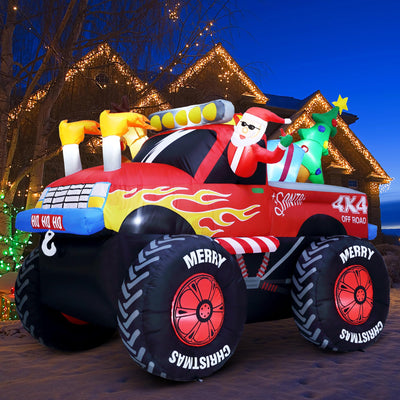 8 FT Long Santa in Monster Truck Christmas Inflatables Outdoor Decorations, Christmas Blow Up Santa Claus Yard Decorations for Garden Lawn Xmas Decor