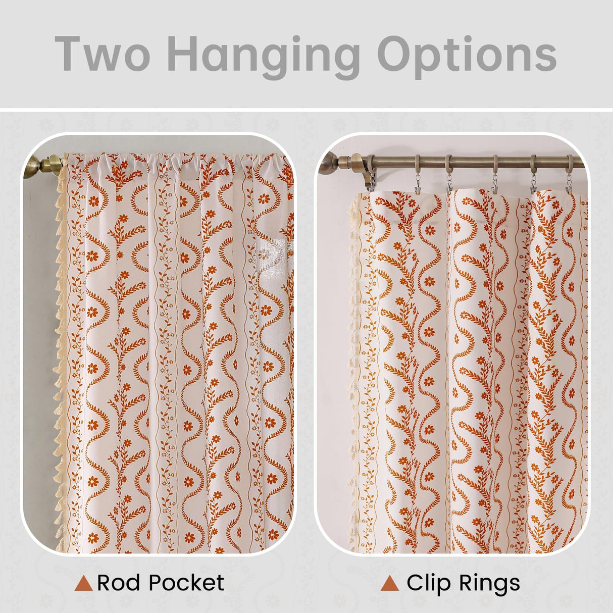 TIVNICO Boho Farmhouse Curtains for Living Room 2 Panels,Linen Floral Fall Curtains 84 Inches Long,Privacy Country Vine Pattern Bedroom Curtain,Let Light in Window Drapes Beige Color TIVNICO