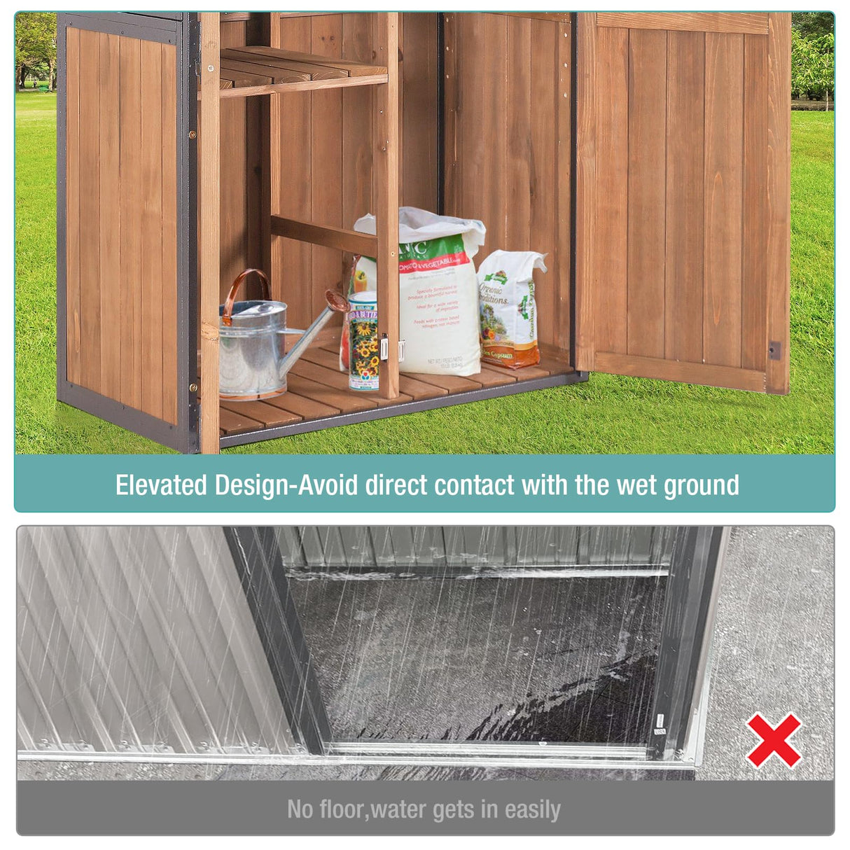 Sheds Outdoor Storage,Garden Shed with Metal Frame Structure and Adjustable Shelves,Large Capacity Storage Tool Cabinet Box for Backyard Garden Patio Lawn (Brown) Suumerpety